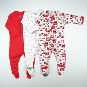 SLEEP SUIT PK3 12-18M RED BUS