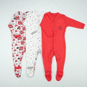 SLEEP SUIT PK3 3-6M RED BUS