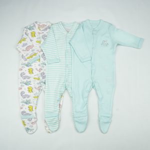 SLEEP SUIT PK3 NB B.BLUE DINO WORLD