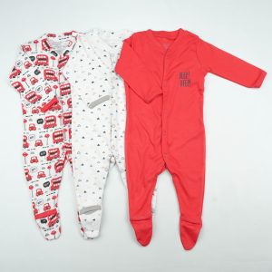 SLEEP SUIT PK3 6-12M RED BUS