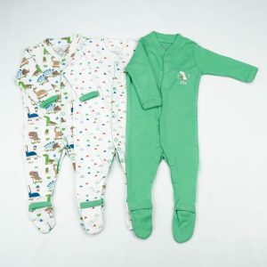 SLEEP SUIT PK3 0-3M D.GREEN DINO'S