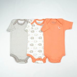 BODY SUIT PK3 6-12M PEACH ELEPHANT