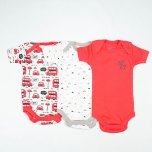 BODY SUIT PK3 0-3M RED BUS