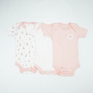 BODY SUIT PK3 0-3M LT PINK BLOSSOM
