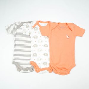 BODY SUIT PK3 0-3M PEACH ELEPHANT