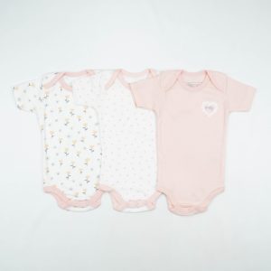 BODY SUIT PK3 6-12M LT PINK BLOSSOM