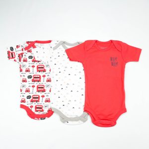 BODY SUIT PK3 6-12M RED BUS
