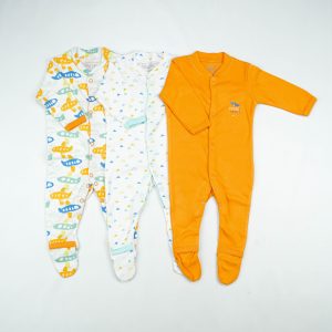 SLEEP SUIT PK3 0-3M MUSTARD PILOT