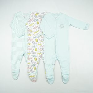 SLEEP SUIT PK3 12-18M B.BLUE DINO WORLD