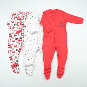 SLEEP SUIT PK3 0-3M RED BUS