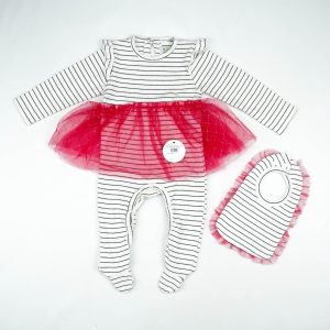 ROMPER NET RUFFLE WITH BIB WHITE STRIPES INFANT