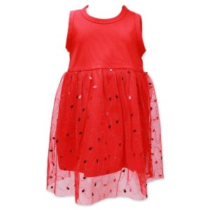 Frock Sleveless With Net Red Infant