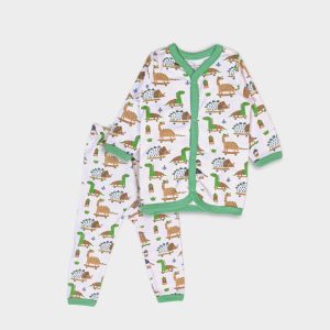 Baby Pajama Set - Green Dinosaur Print - Green / Newbron