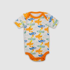 Airplane Printed Baby Bodysuit Set - Orange / Newborn