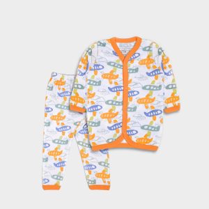 Baby Pajama Set - Airplane Theme - White / Newbron
