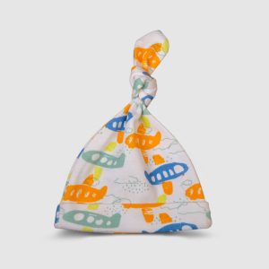 Baby Cap Knotted Airplane Print - Orange / Newborn