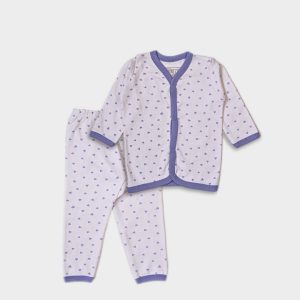 Baby Pajama Set - Lavender Hearts - White / Newbron