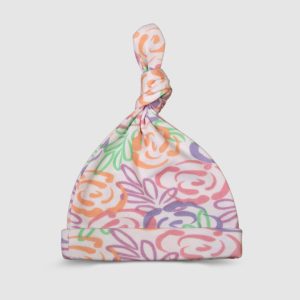 Floral Patterned Knotted Baby Hat - White / Newborn