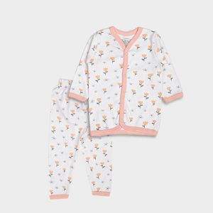 Baby Pajama Set - Floral and Peach - White / Newbron