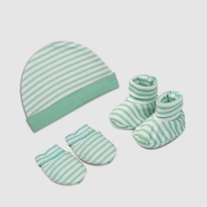 Green Stripe Baby Gift Set - White / Newborn