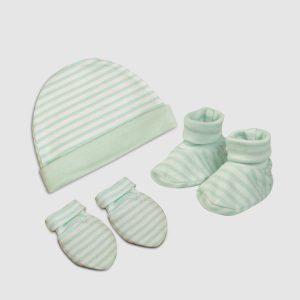 Mint Green Stripe Baby Gift Set - Light Green / Newborn