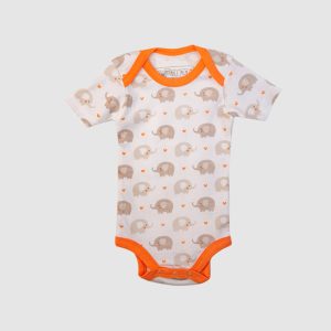 Elephant Safari Baby Bodysuit Set - Orange / Newborn