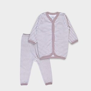 Baby Pajama Set - Beige Stripes - Beige / Newbron