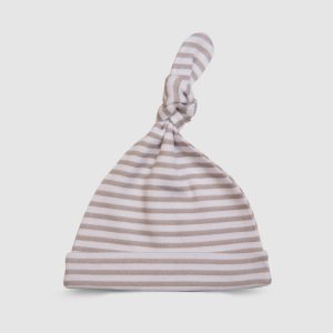Beige Striped Knotted Baby Hat - Beige / Newborn