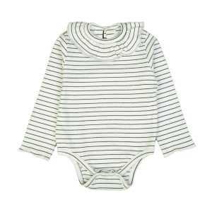Striped Ruffle Collar Baby Bodysuit - White, 0-3 Months