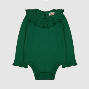 Classic Green Ruffle Collar Baby Bodysuit - Green, 0-3 Months