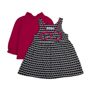 Pink and Black Geometric Dress Set - Pink, 6-12 Months