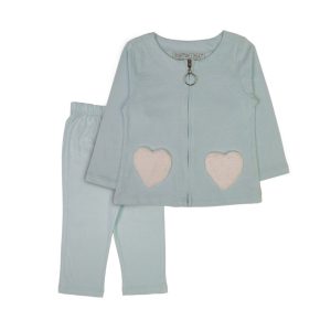 Light Blue Baby Set with Heart Pockets - Light Blue / 0-3 Months