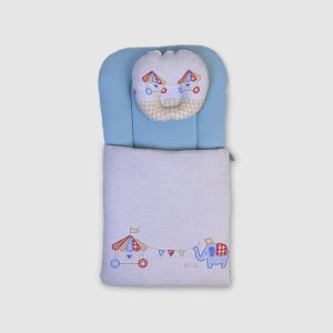 Adorable Baby Bedding Set with Pillow â€“ Blue and Elephant Circus Theme - Blue / Newborn