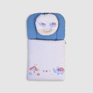 Baby Bedding Set with Pillow â€“ Deep Blue and Elephant Circus Embroidery - Indigo / Newborn