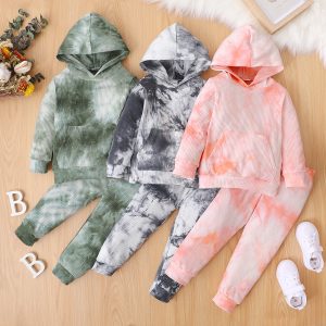 2-piece Toddler Girl/Boy Tie Dye Hoodie Sweatshirt and Pants Set - Green / 5-6 Years
