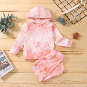 2-piece Toddler Girl/Boy Tie Dye Hoodie Sweatshirt and Pants Set - Pink / 18-24 Months
