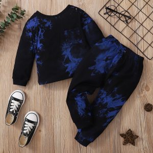 2pcs Toddler Girl/Boy Cotton Tie Dye Pullover Sweatshirt and Pants Set - Green / 18-24 Months
