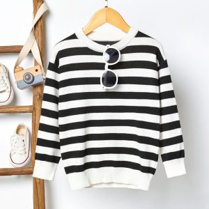 Toddler Girl/Boy Stripe Casual Knit Sweater - Black/White / 5-6 Years