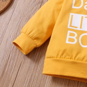 2pcs Baby Letter Print Long-sleeve Cotton Pullover and Pants Set - Yellow / 12-18 Months