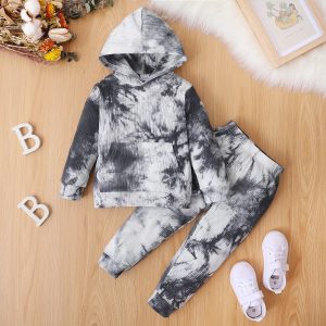 2-piece Toddler Girl/Boy Tie Dye Hoodie Sweatshirt and Pants Set - Green / 18-24 Months