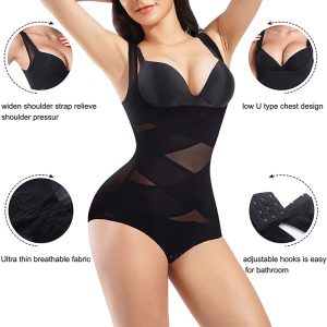 Women Butt Lifter Bodysuit Waist Trainer Shapewear Tummy Control Body Shaper Open Bust Bodysuits - Black / L