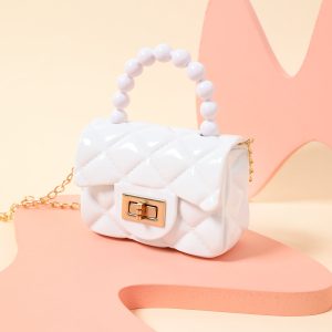 Toddler / Kid Pure Color Geometry Lingge Pearl Handbag Clutch Purse for Girls - Pink / One Size