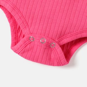 2pcs Baby Girl Solid Cotton Ribbed Cami Romper and Flared Pants Set - Pink / 9-12 Months
