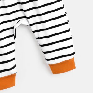 3pcs Baby Boy/Girl 95% Cotton Long-sleeve Feather Print Top and Striped Pants & Hat Set - Black/White / 12-18 Months