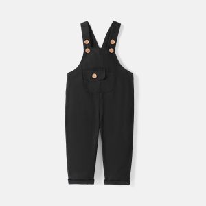 Toddler Girl/Boy 100% Cotton Solid Color Pocket Design Overalls - Black / 5-6 Years