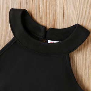 2Pcs Toddler Girl Halter Tank Top and Letter Print Belted Skirt Set - Black / 3-4 Years