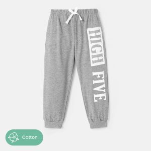 Toddler Boy Letter Print Elasticized Cotton Pants - Black / Kids: 2 Years
