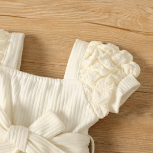 Baby Girl Puff-sleeve Solid Color Jumpsuit - Apricot / 9-12 Months