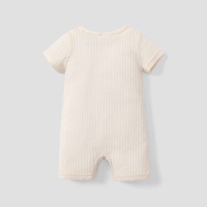 Baby Boy/Girl Solid Ribbed Short-sleeve Romper - Beige / 3-6 Months
