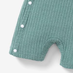 Baby Boy/Girl Solid Ribbed Short-sleeve Romper - Green / 9-12 Months